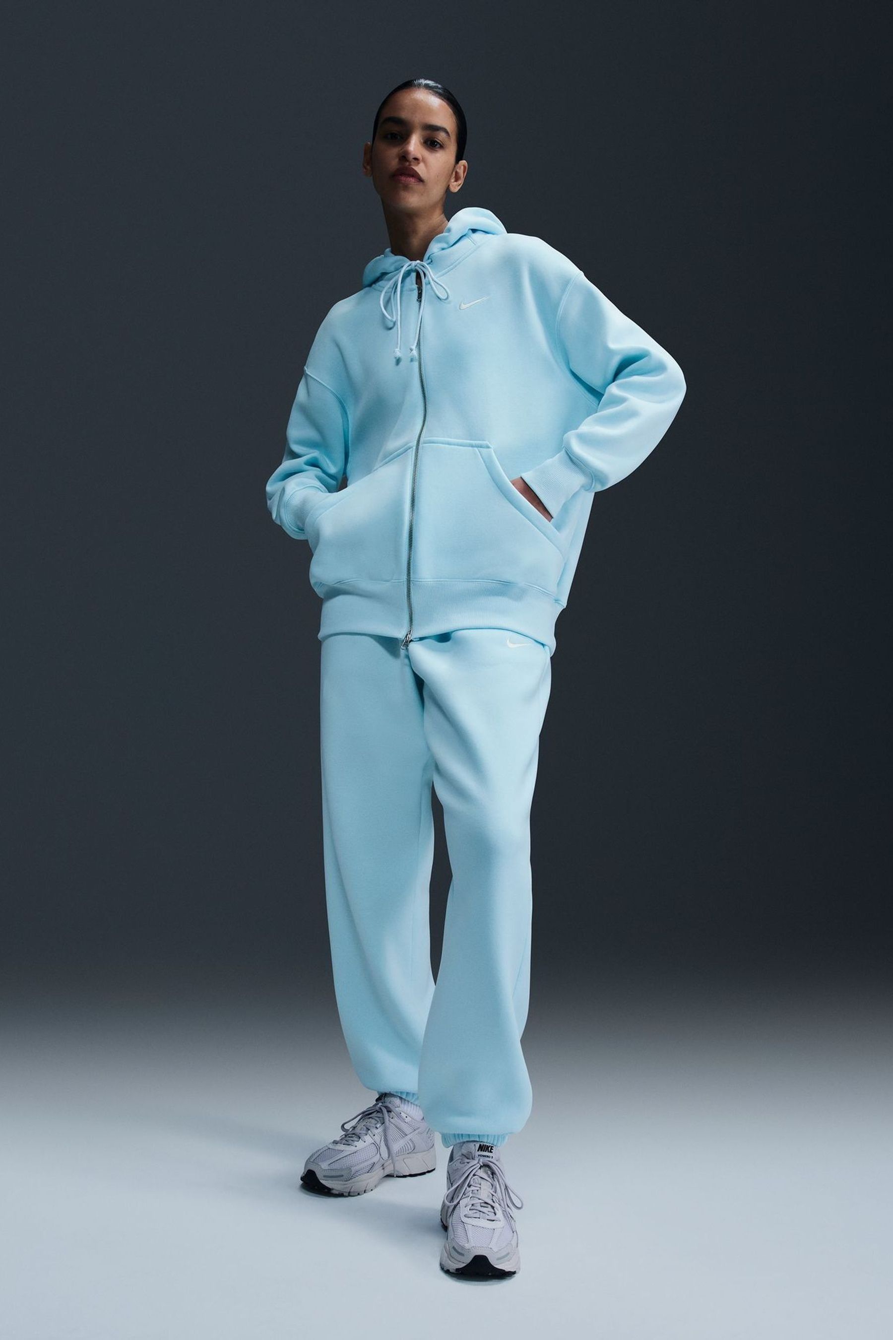 Buy Nike Light Blue Phoenix Fleece Mini Swoosh Oversized Full Zip Hoodie from the Next UK online shop