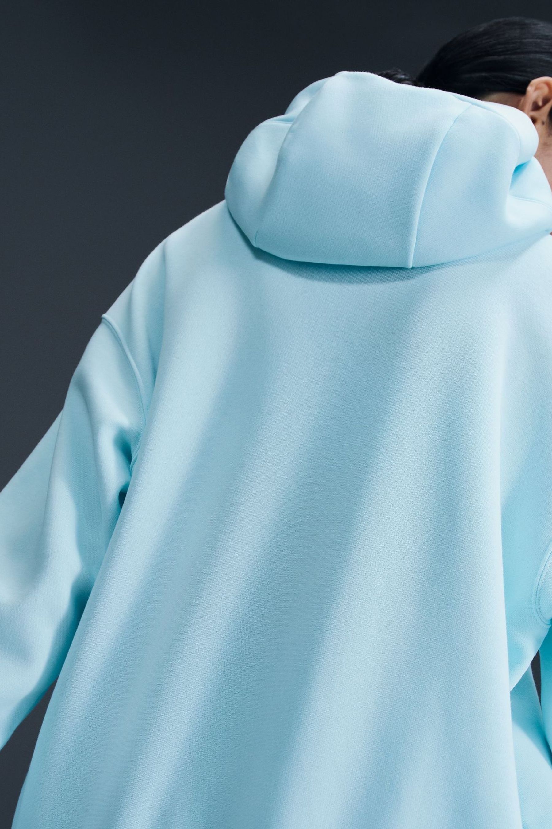 Nike washed blue mini swoosh oversized hoodie hot sale