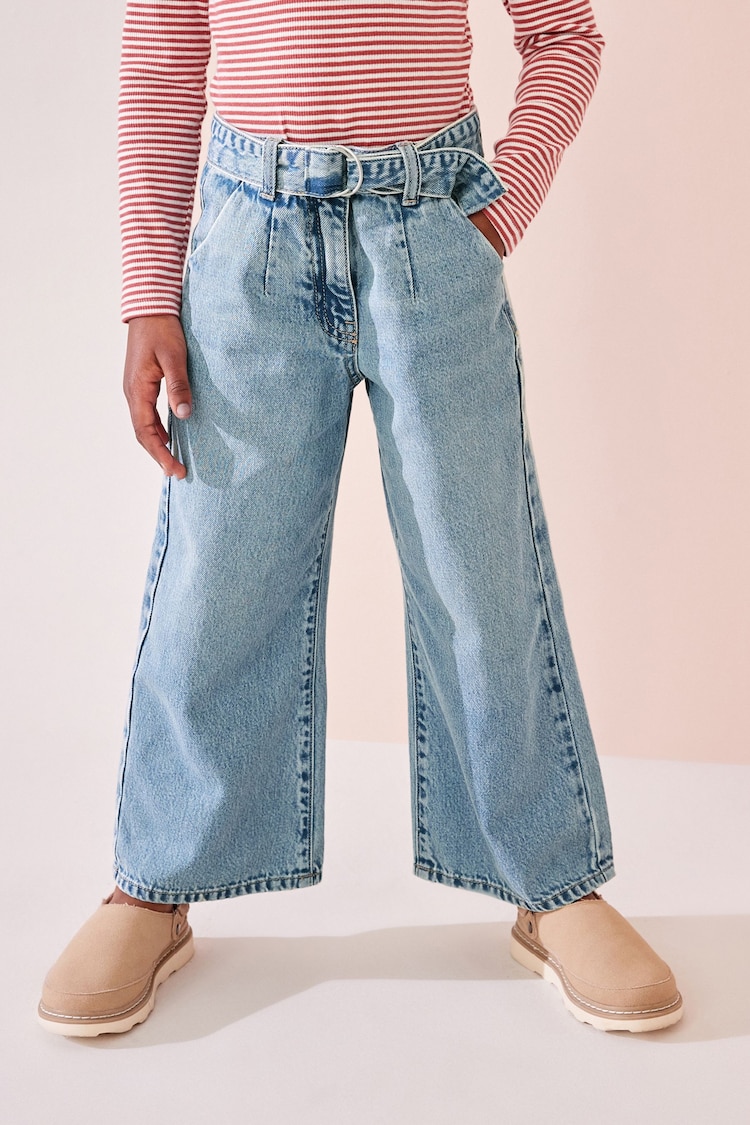 Denim Lightwash 100% Cotton Wide Leg Jeans With Belt (3-16yrs) - Image 1 of 7