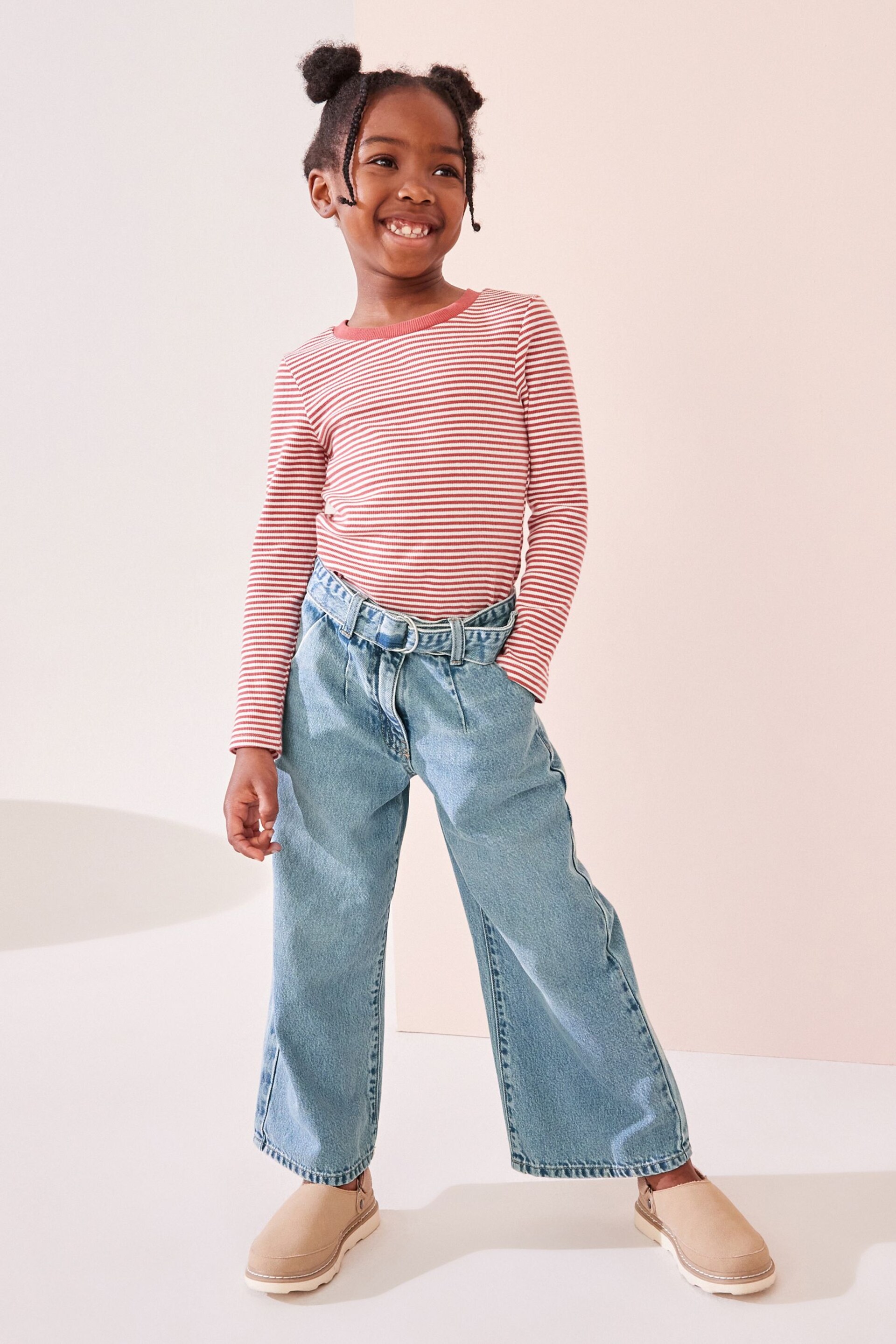 Denim Lightwash Wide Leg Jeans With Belt (3-16yrs) - Image 2 of 7