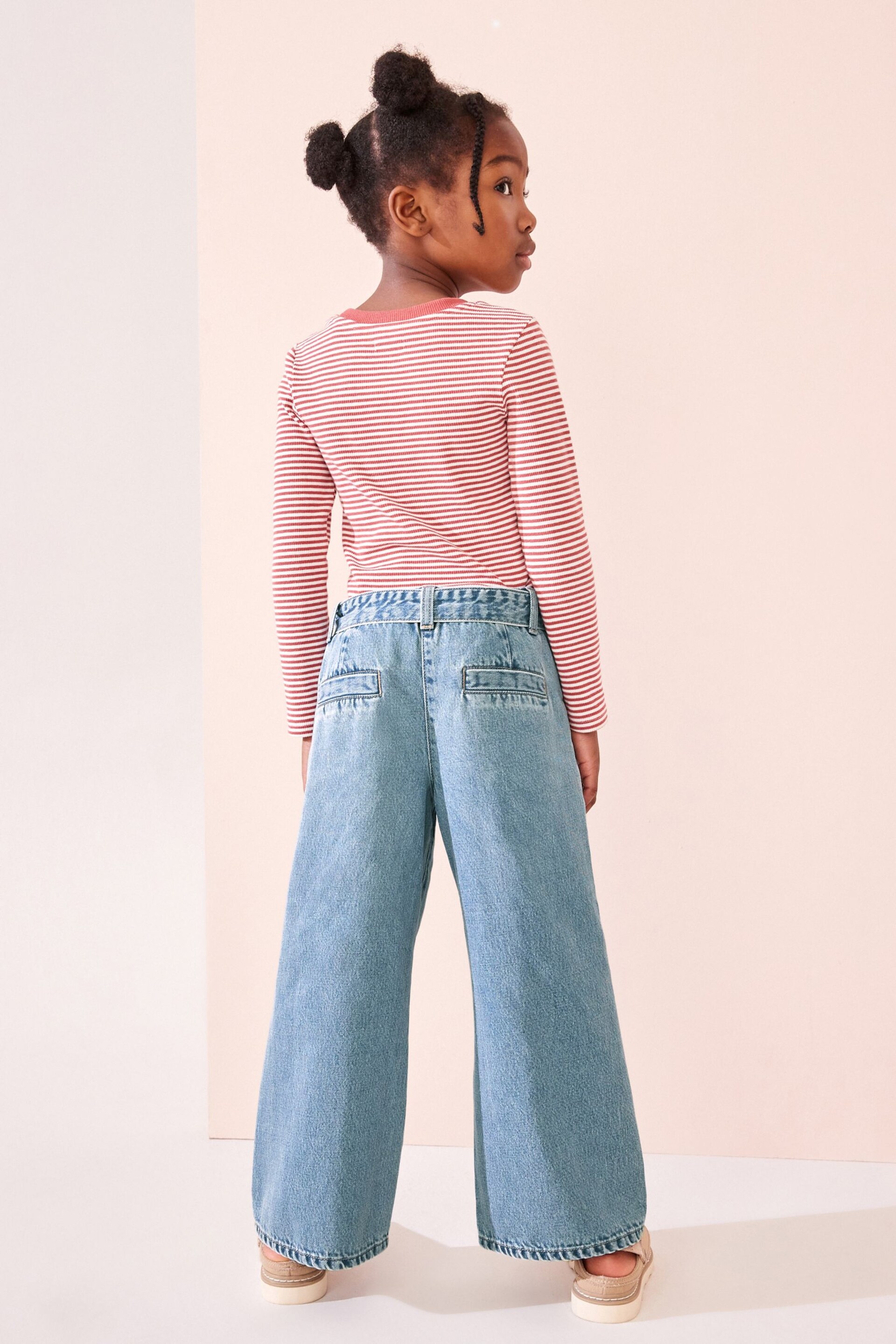 Denim Lightwash Wide Leg Jeans With Belt (3-16yrs) - Image 3 of 5