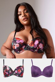 Yours Curve Purple Floral Padded  Bra 2 Pack - Image 1 of 6