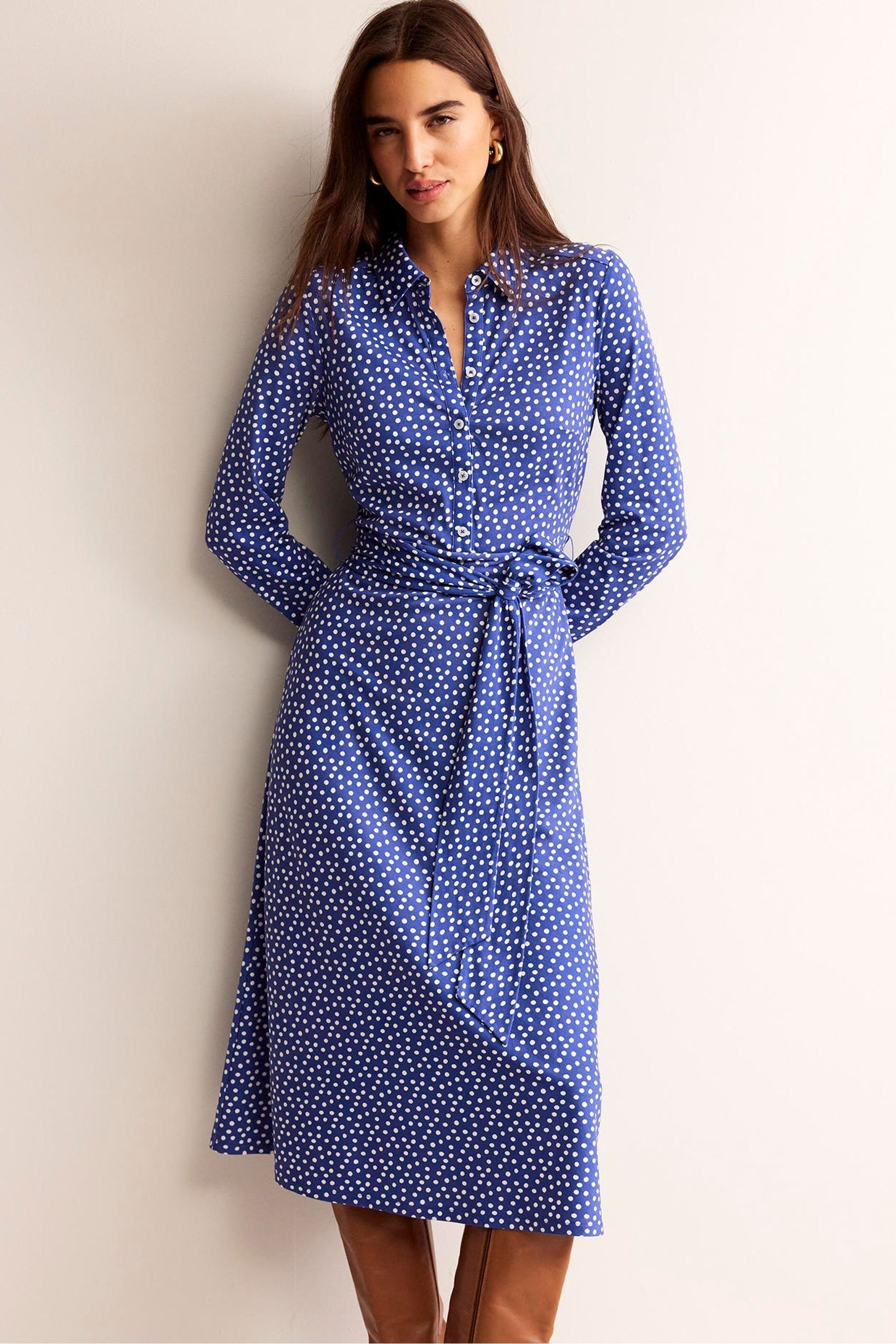 Buy Boden Blue Spot Laura Jersey Midi Shirt Dress from Next Luxembourg