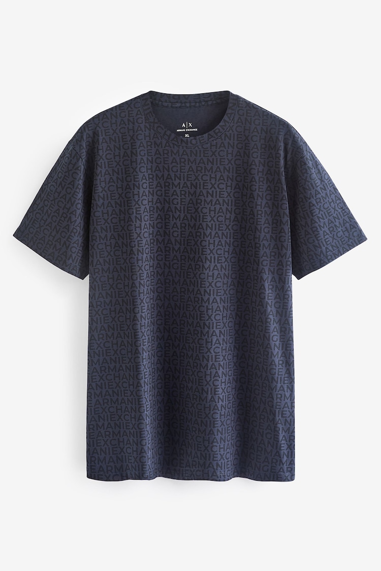 Armani Exchange Navy Monogram Logo Print T-Shirt - Image 4 of 4