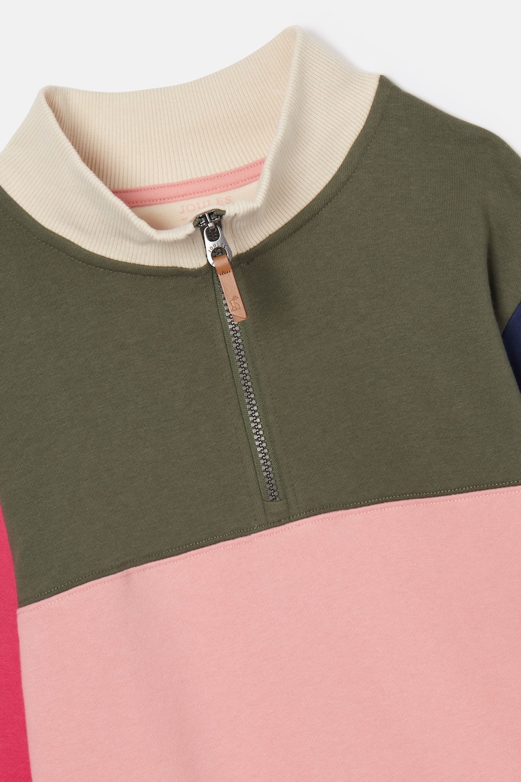 Joules Girls' Elliot Multi Colour Block Quarter Zip Sweatshirt - Image 3 of 3