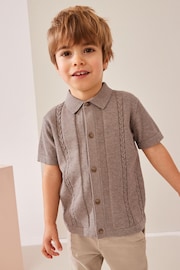 Neutral Short Sleeve Button 100% Cotton Through Polo Shirt (3mths-7yrs) - Image 1 of 7