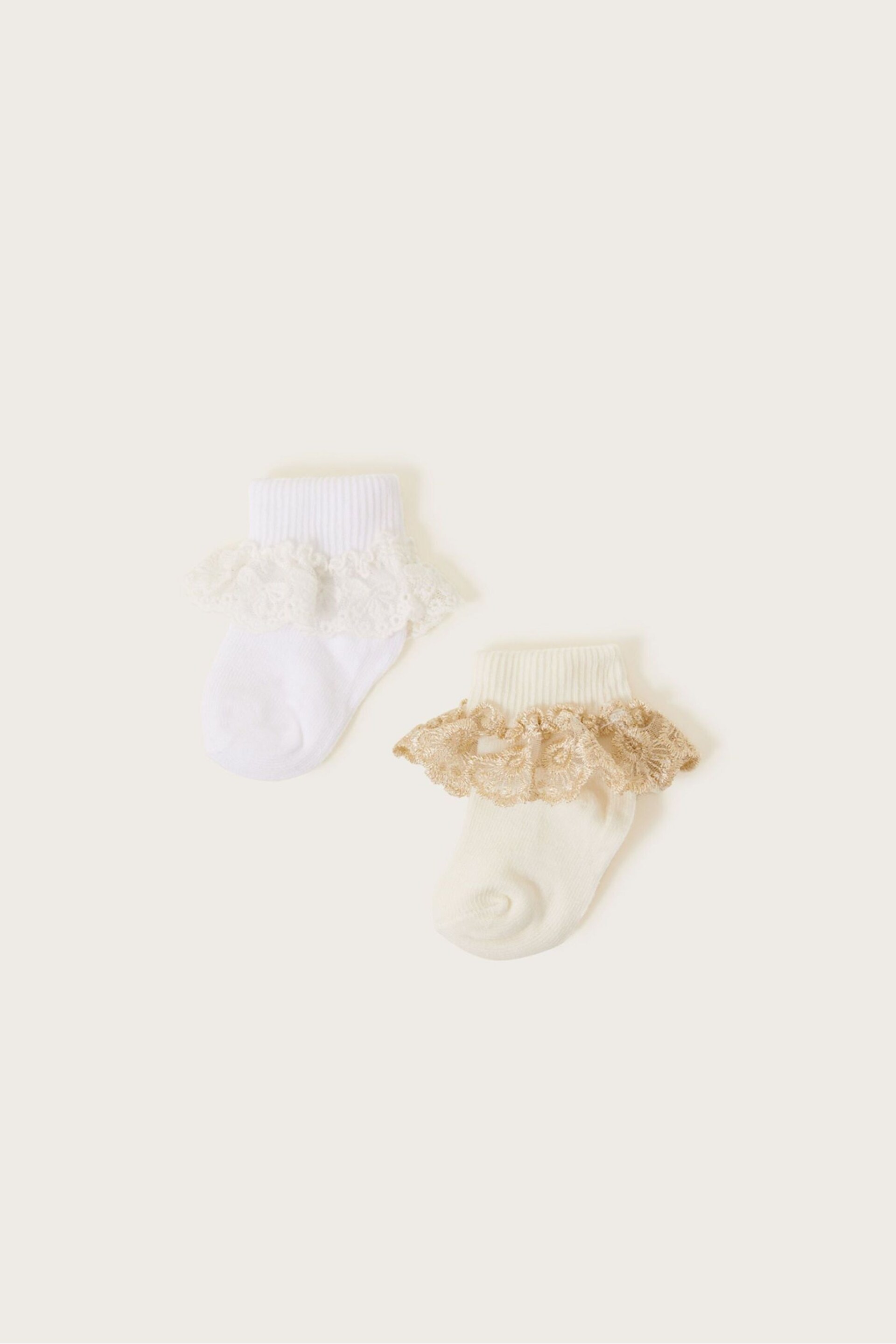 Monsoon Gold Baby Sparkle Lace Socks 2 Pack - Image 1 of 2