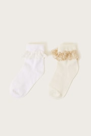 Monsoon Gold Lace Trim Socks 2 Pack - Image 1 of 2