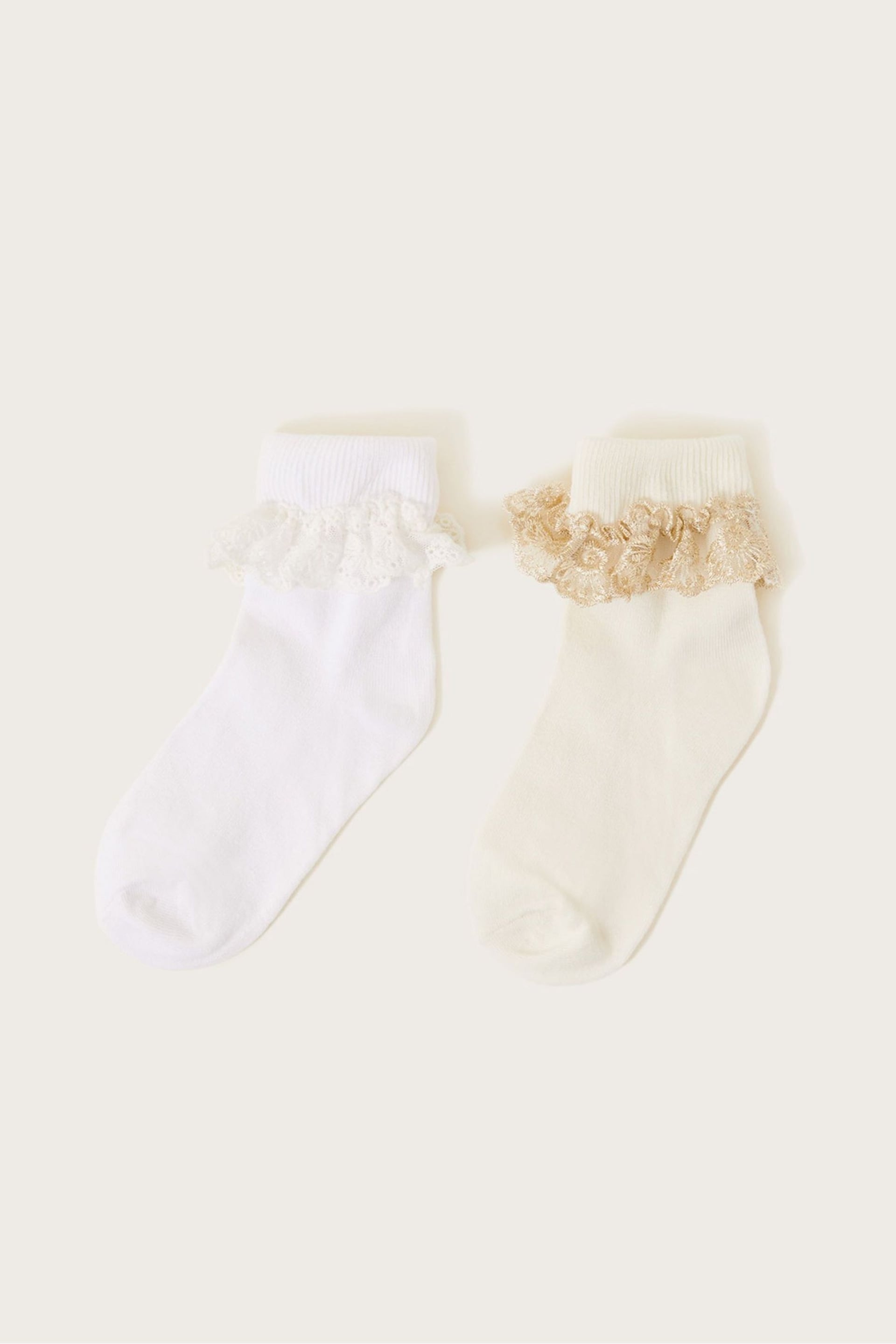 Monsoon White Gold Lace Trim Socks 2 Pack - Image 1 of 2