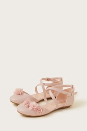 Monsoon Pink Pom Pom Shimmer Criss-Cross Ballerina Flats - Image 1 of 3