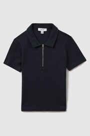 Reiss Navy Felix Senior Textured Cotton Half-Zip Polo Shirt - Image 2 of 4