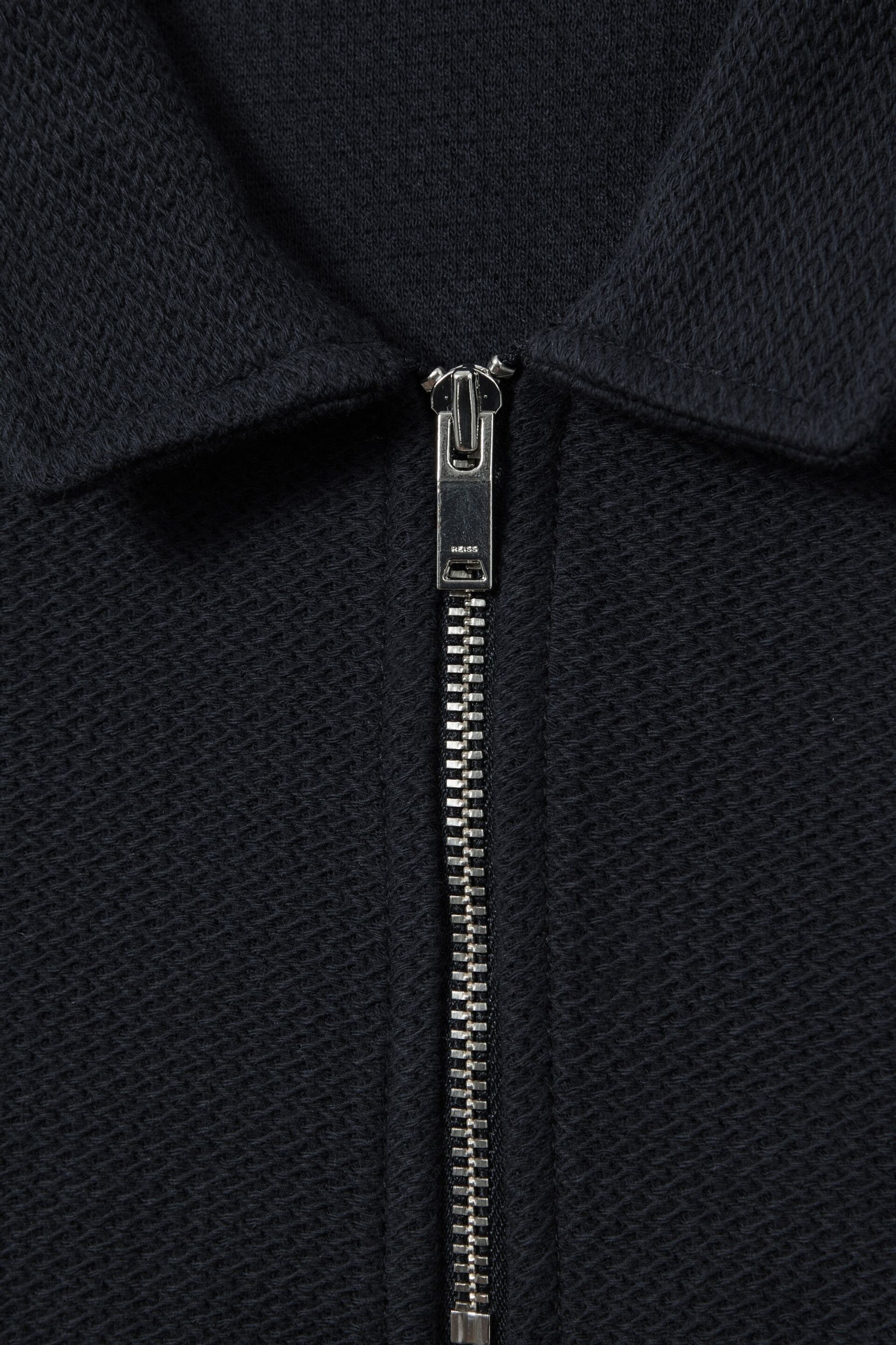 Reiss Navy Felix Senior Textured Cotton Half-Zip Polo Shirt - Image 4 of 4