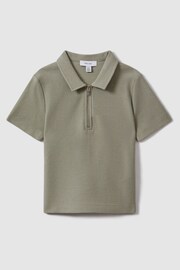 Reiss Pistachio Felix Senior Textured Cotton Half-Zip Polo Shirt - Image 2 of 4