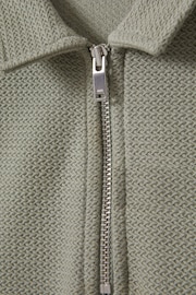 Reiss Pistachio Felix Senior Textured Cotton Half-Zip Polo Shirt - Image 4 of 4