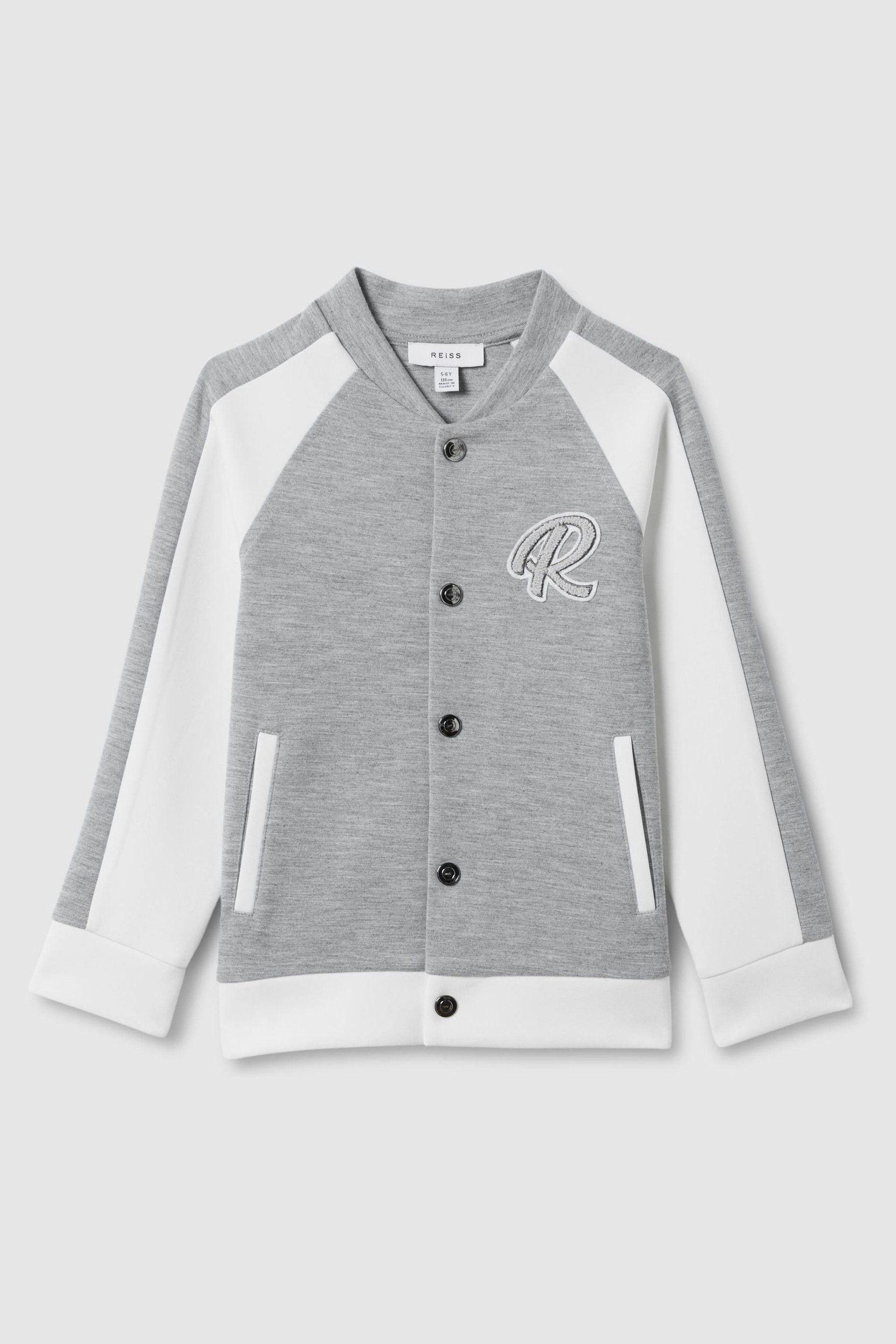 Reiss Soft Grey/White Pelham Senior Jersey Varsity Jacket - Image 2 of 6