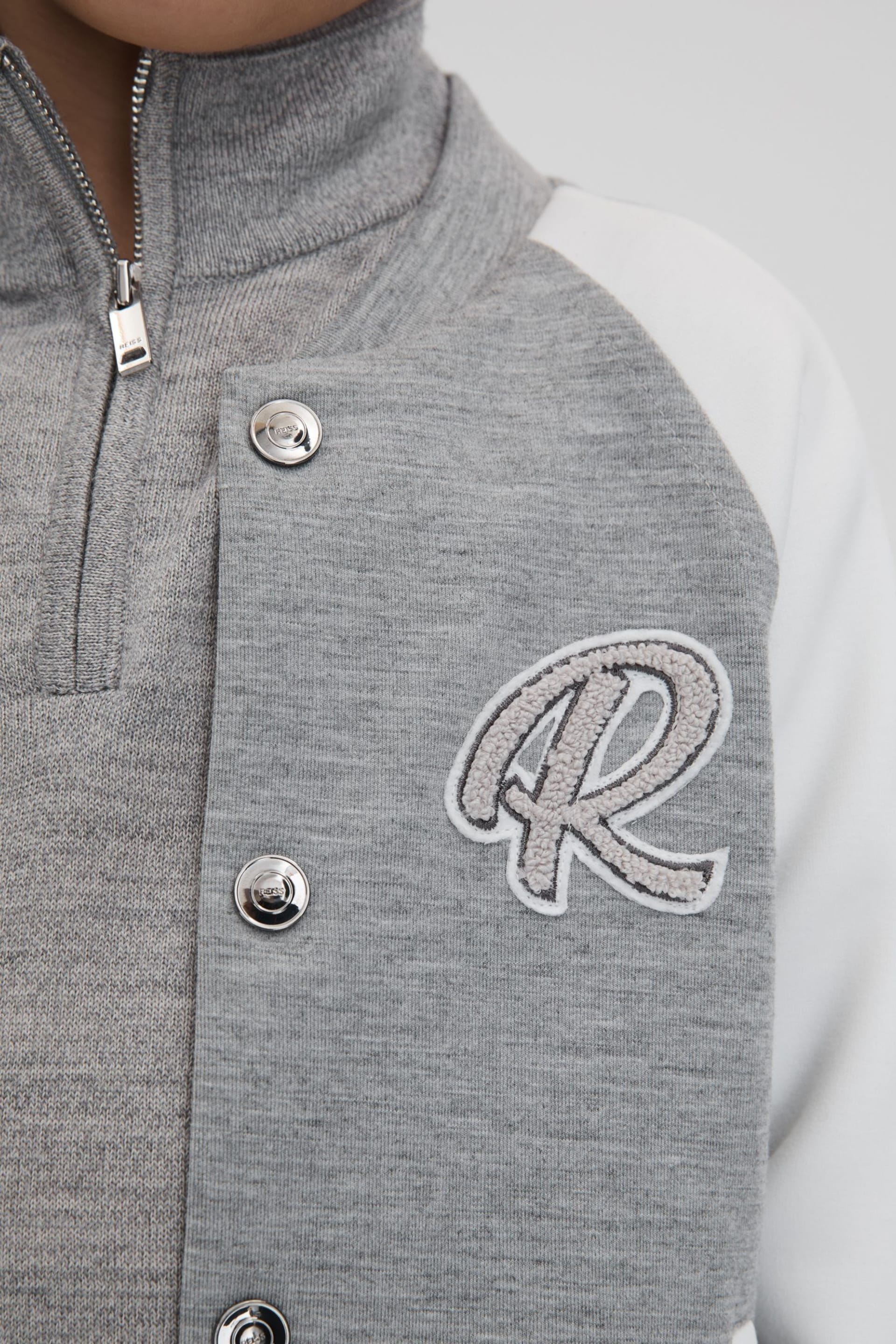 Reiss Soft Grey/White Pelham Senior Jersey Varsity Jacket - Image 4 of 6