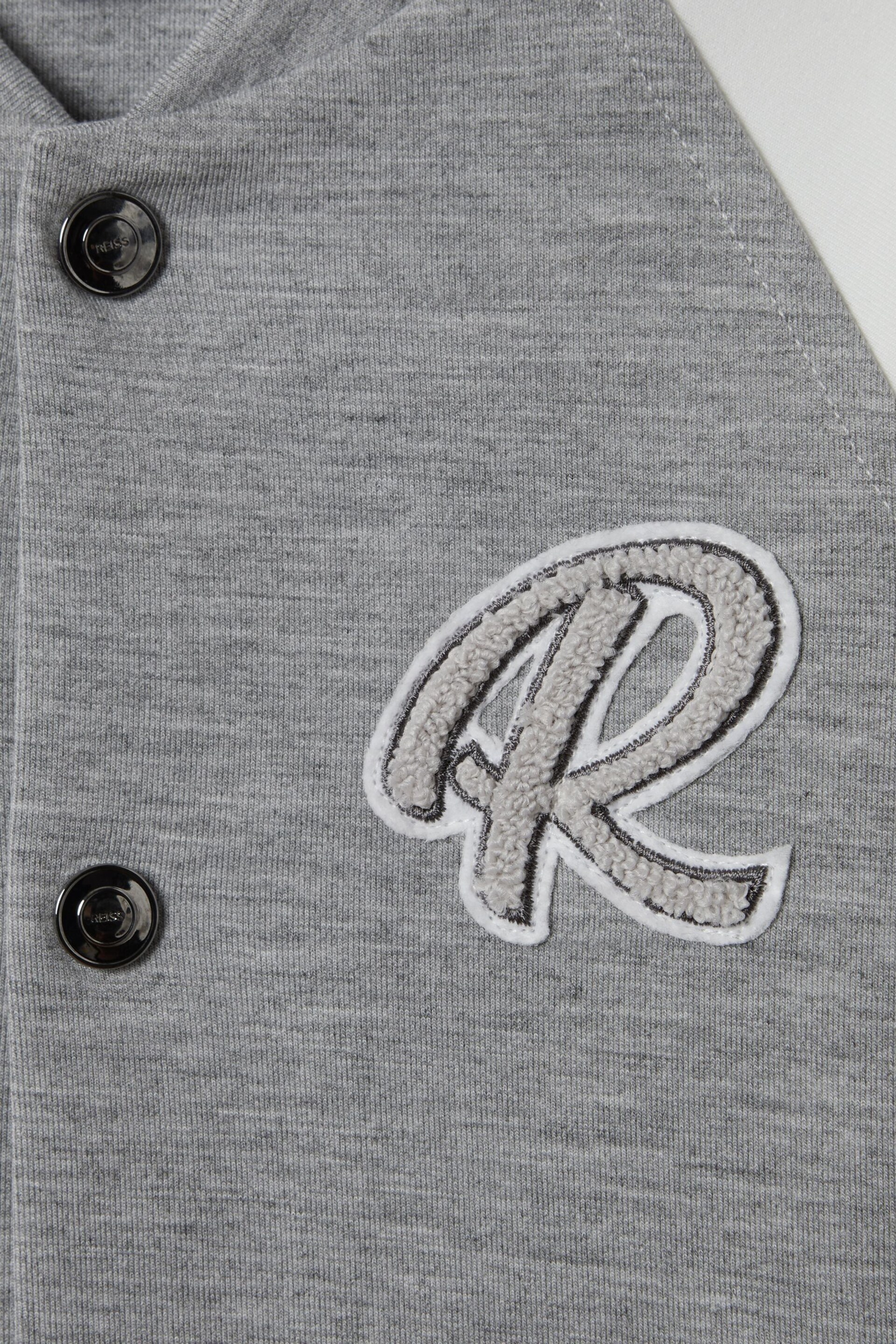 Reiss Soft Grey/White Pelham Senior Jersey Varsity Jacket - Image 6 of 6