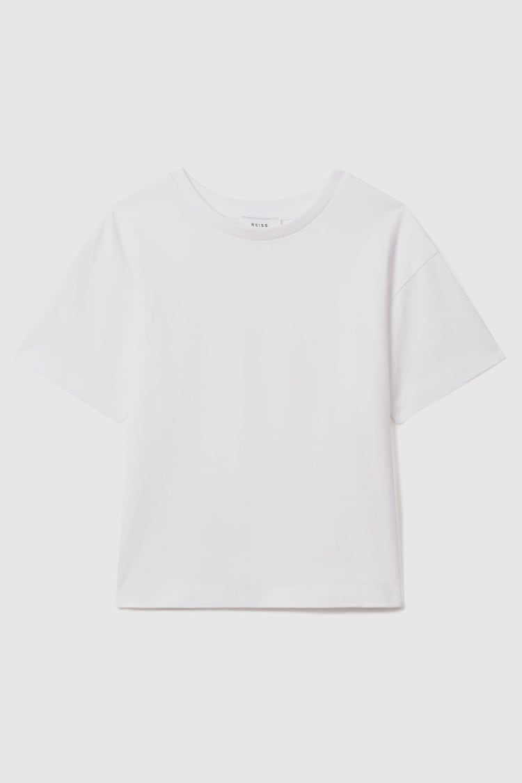 Reiss White Selby Teen Oversized Cotton Crew Neck T-Shirt - Image 1 of 6