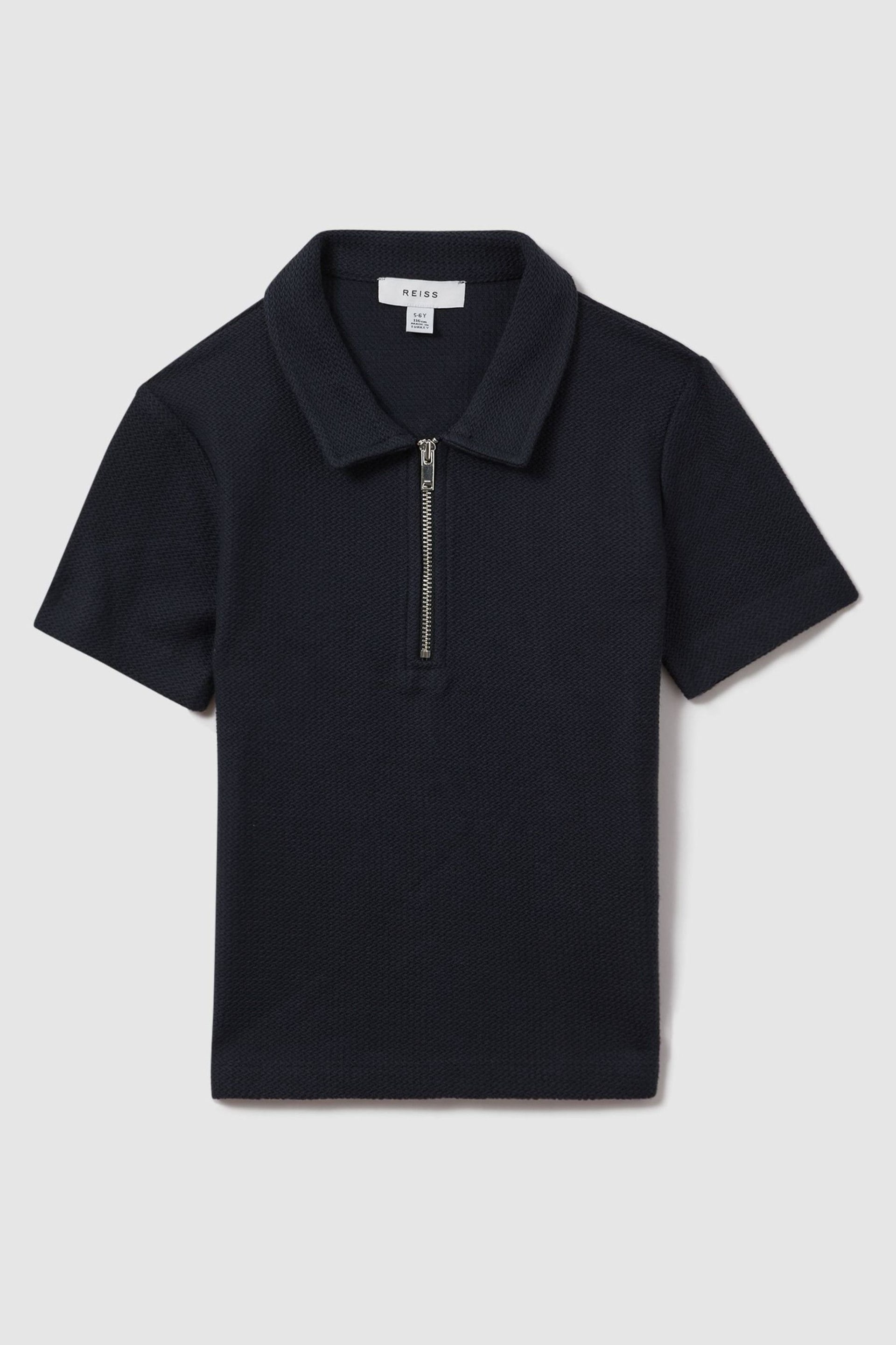 Reiss Navy Felix Junior Textured Cotton Half-Zip Polo Shirt - Image 2 of 4