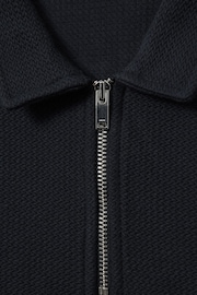Reiss Navy Felix Junior Textured Cotton Half-Zip Polo Shirt - Image 4 of 4