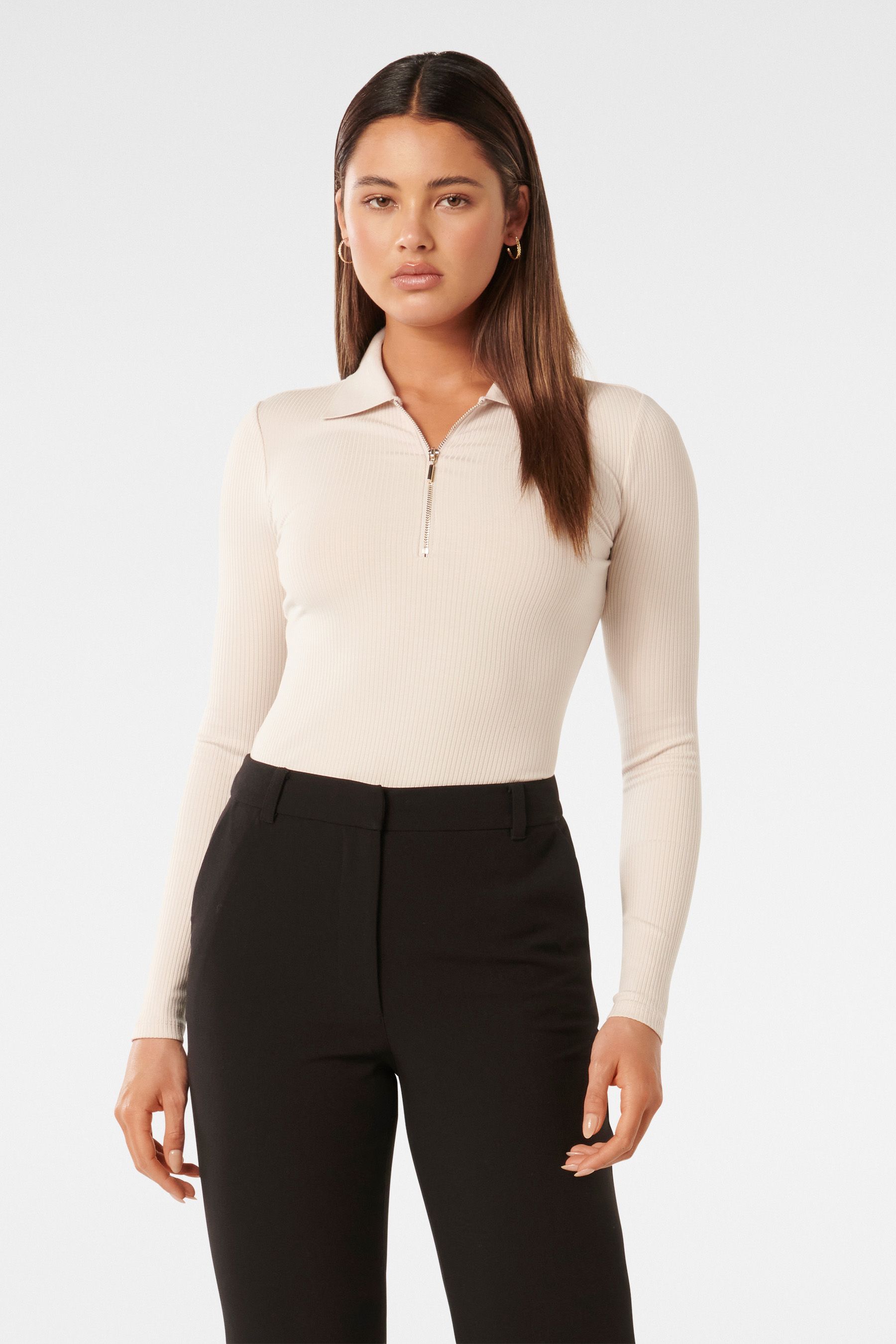 Buy Forever New Cream Vivienne Long Sleeve Zip Front Top from Next Ireland