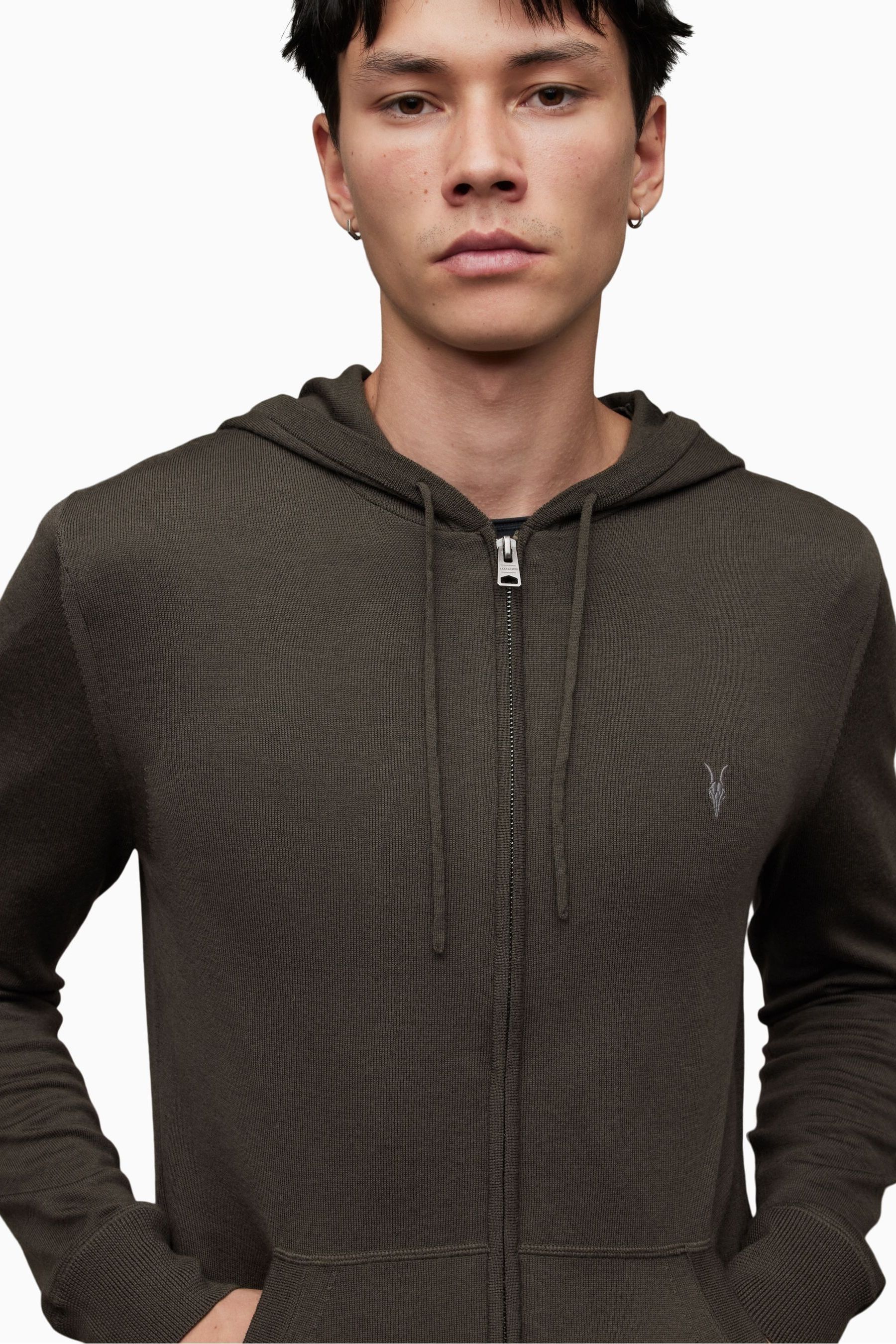 Buy AllSaints Grey Mode Merino Zip Up Hoodie from Next Luxembourg
