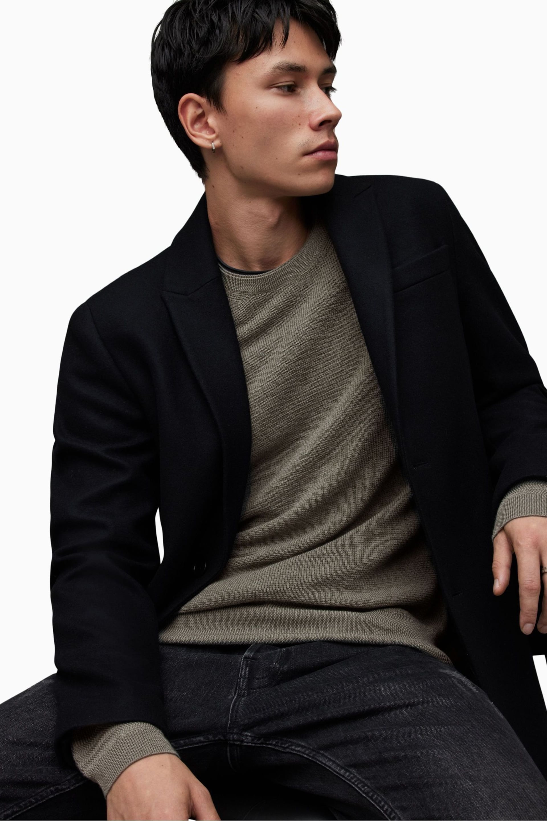 AllSaints Grey Ivar Merino Crew Neck Sweater - Image 5 of 7