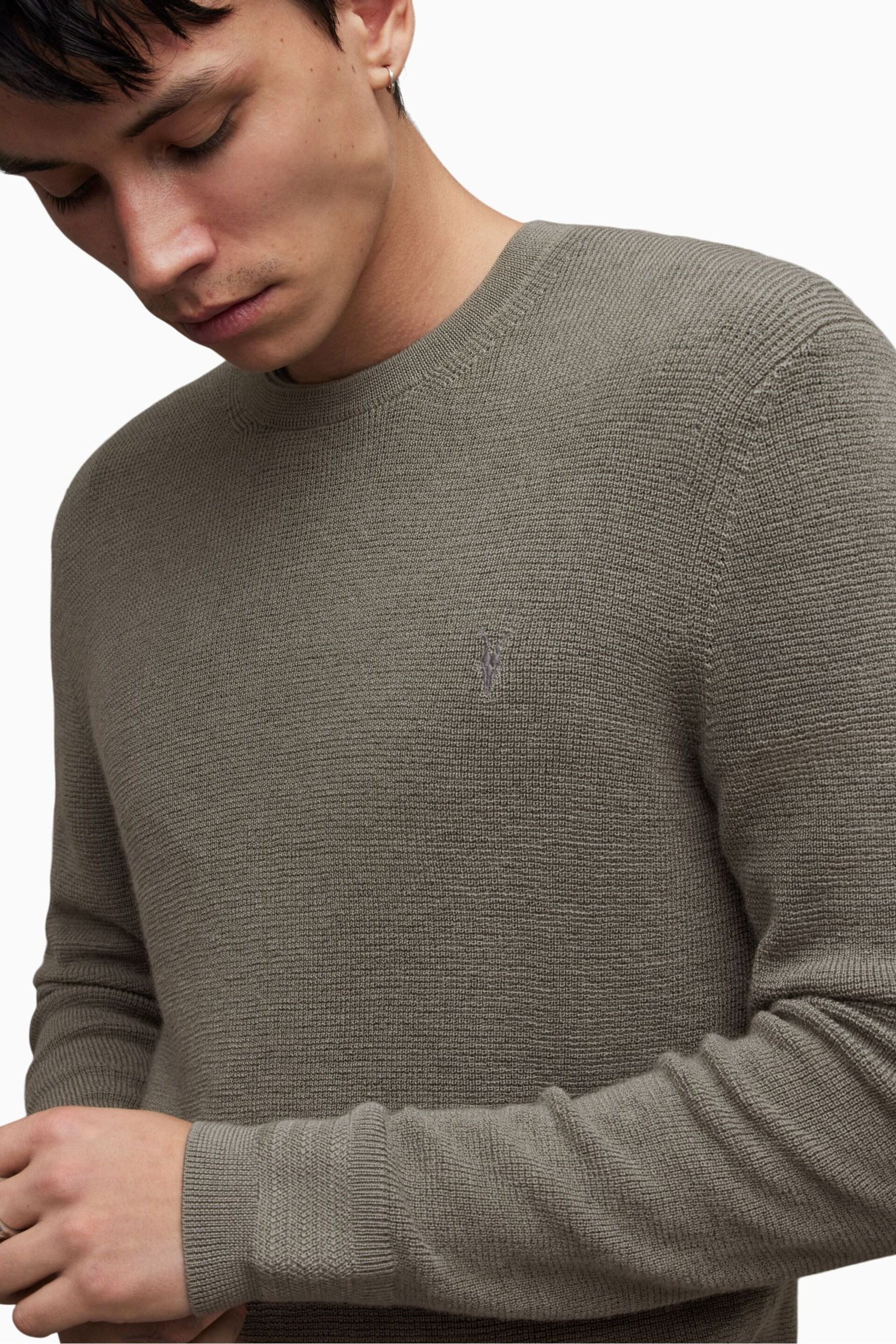 AllSaints Grey Ivar Merino Crew Neck Sweater - Image 6 of 7