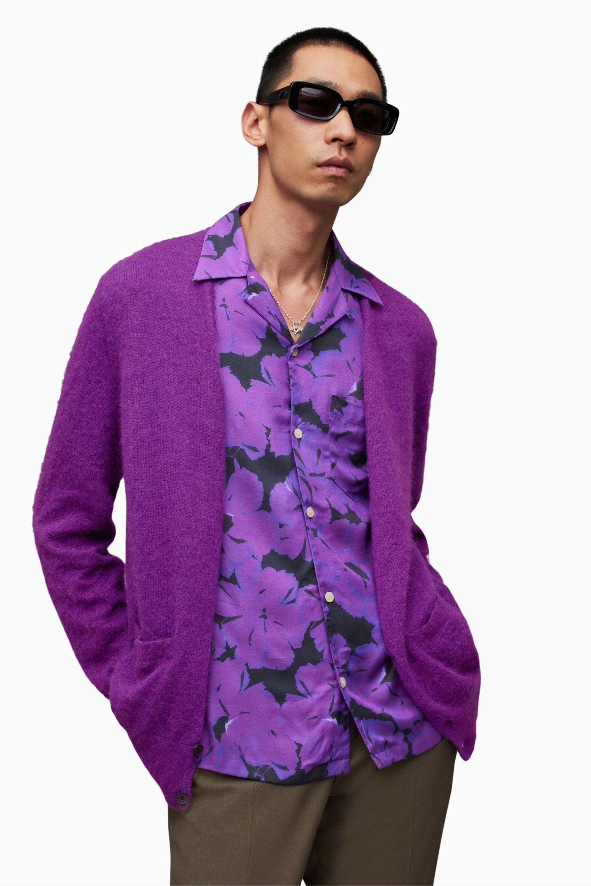 AllSaints Purple Kennedy Cardigan - Image 1 of 8