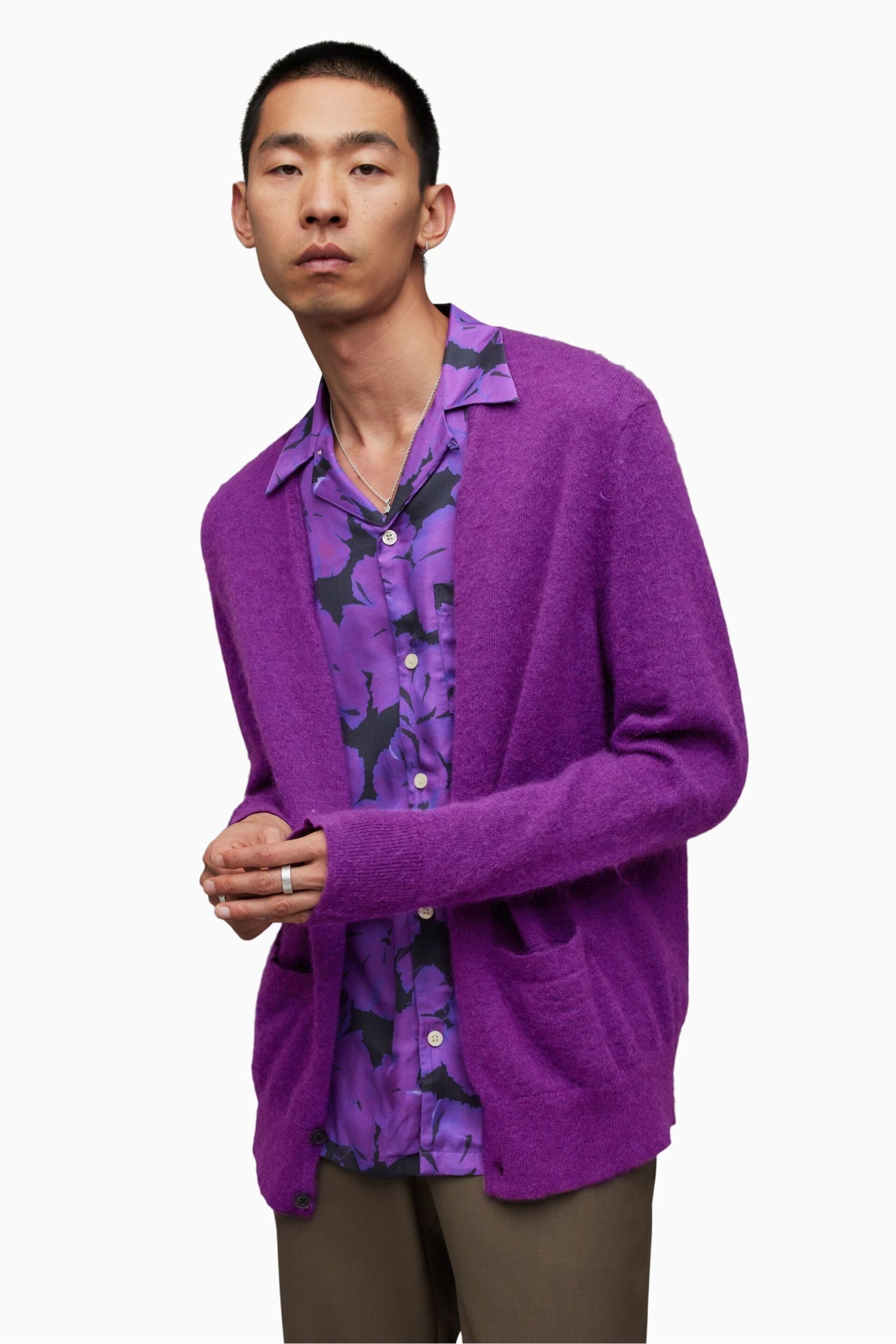 AllSaints Purple Kennedy Cardigan - Image 5 of 8