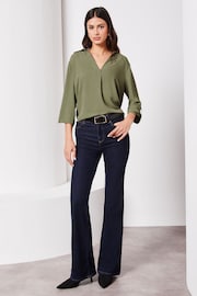Lipsy Moss Green Petite V Neck 3/4 Sleeve Collared Blouse - Image 3 of 4