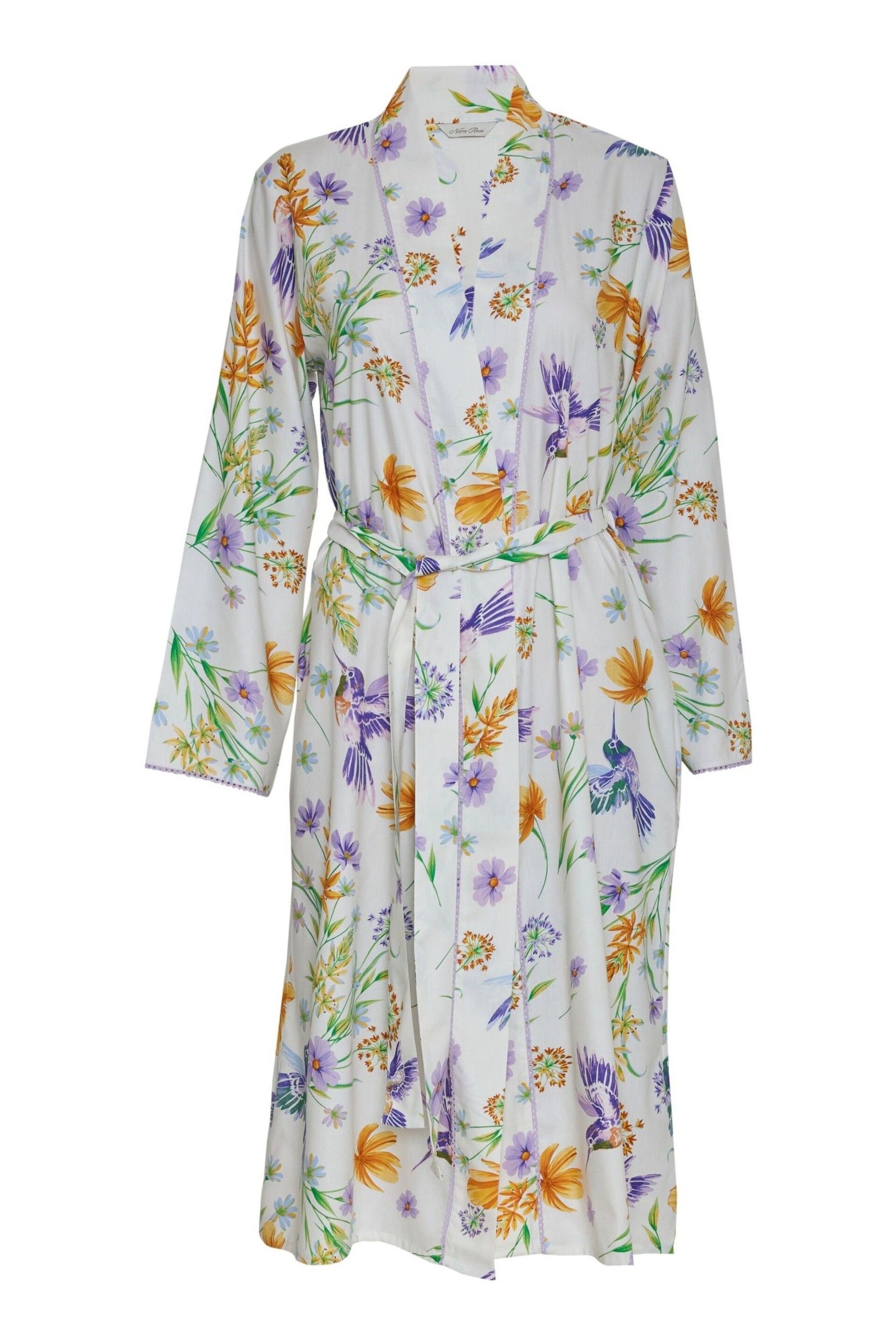 Nora Rose Cream Hummingbird Print Short Dressing Gown - Image 4 of 4