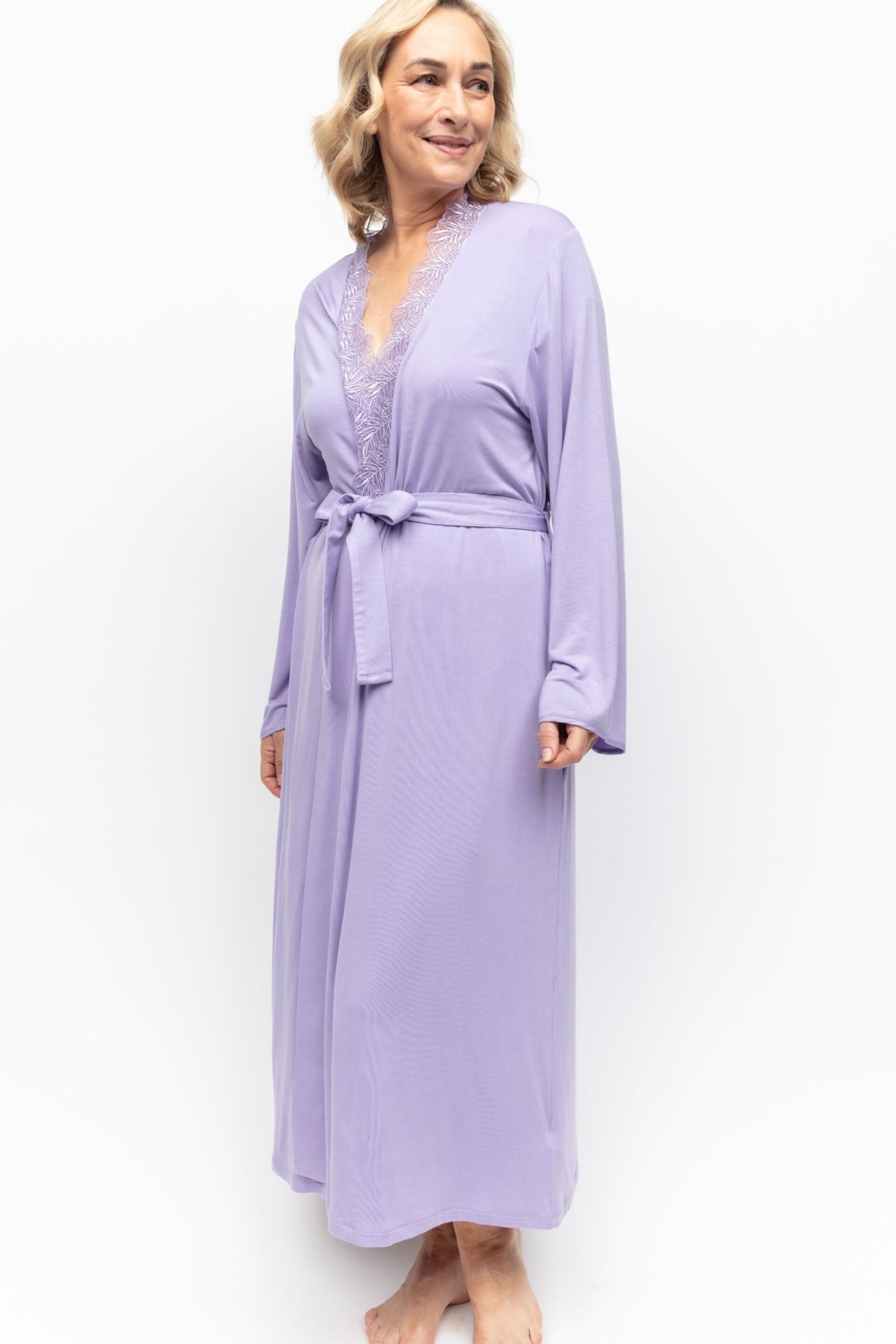 Nora Rose Purple Jersey Long Dressing Gown - Image 1 of 4