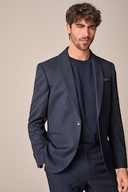 Navy Slim Fit Textured Shawl Lapel Suit Jacket - Image 1 of 5