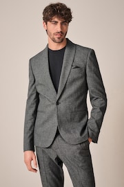 Grey Tailored Fit Textured Shawl Lapel Suit Jacket - Image 1 of 4