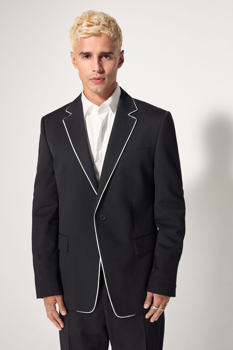 Black EDIT Trimmed Tuxedo Suit Jacket - Image 2 of 8