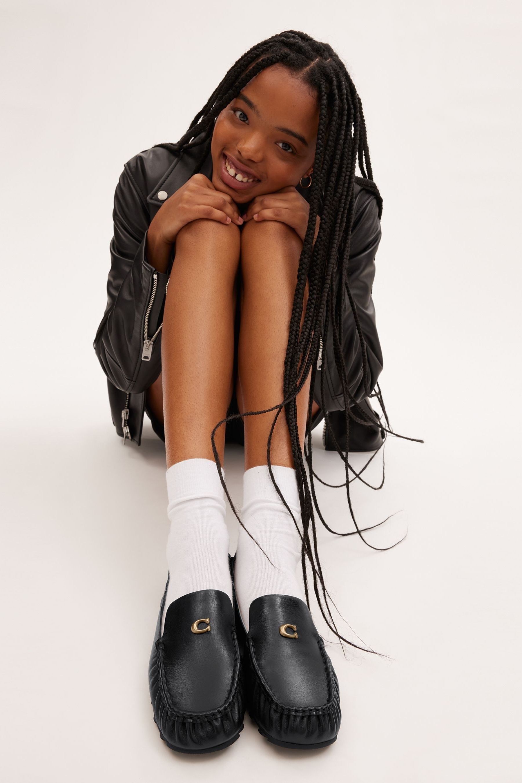 Coach black leather loafers on sale