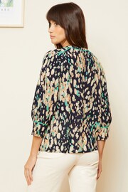 Love & Roses Navy Blue Printed Tipped 3/4 Sleeve Keyhole Blouse - Image 3 of 4