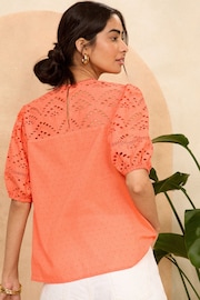 Love & Roses Pink Broderie Yoke Puff Sleeve Blouse - Image 3 of 4