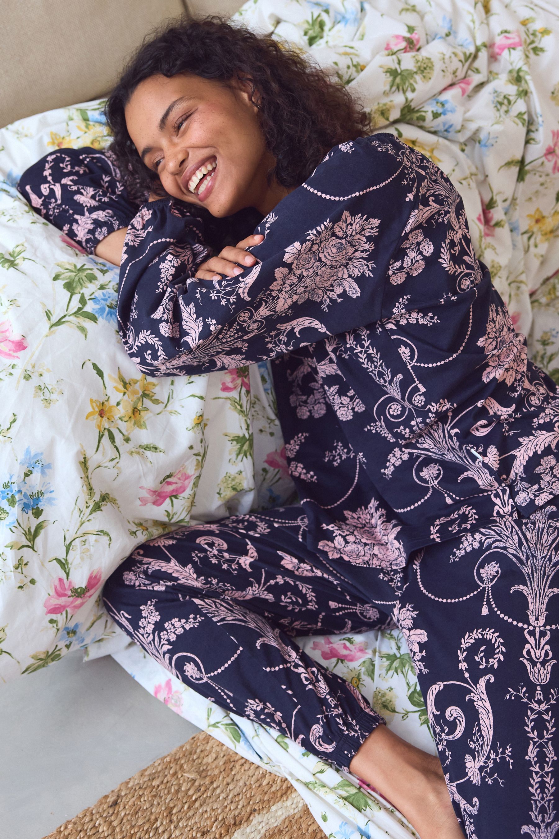 Womens Laura Ashley Navy Pink 100 Cotton Pyjamas navy pink price in Dubai UAE Compare Prices