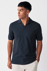 Navy Short Sleeve Cuban Collar Pique Polo Shirt - Image 1 of 7