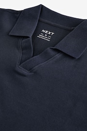 Navy Cuban Collar Pique Polo Shirt - Image 6 of 7