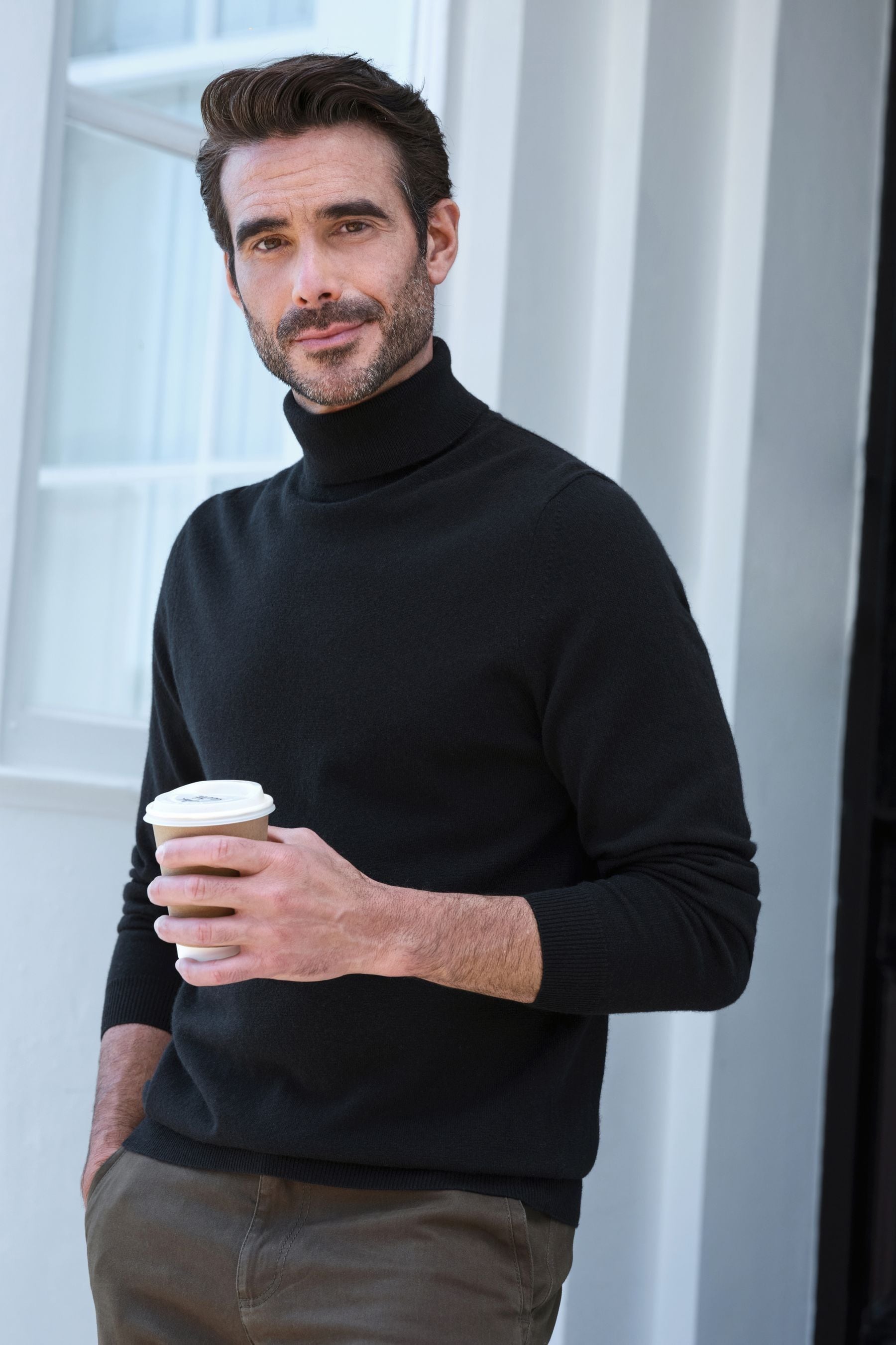 Mens cashmere roll neck clearance