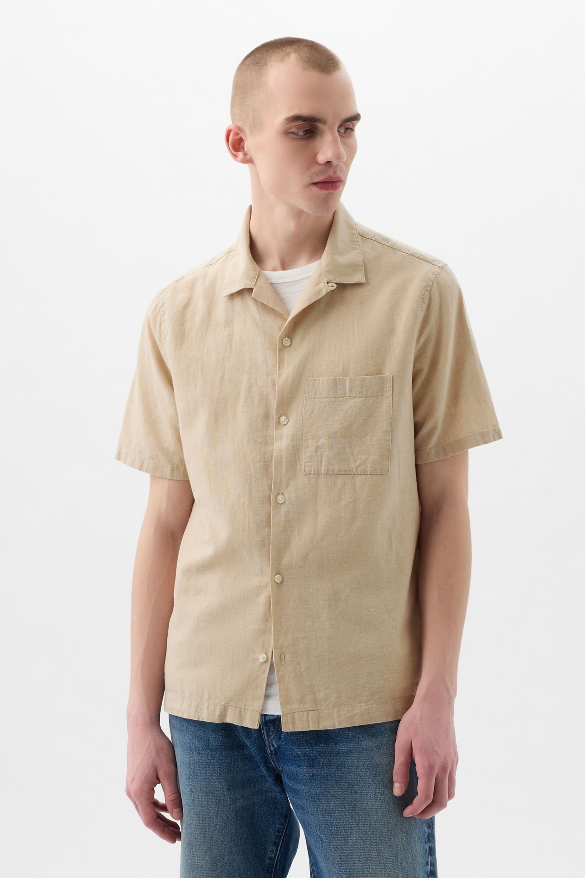 Gap Neutral Linen Cotton Short Sleeve Shirt - Image 1 of 4