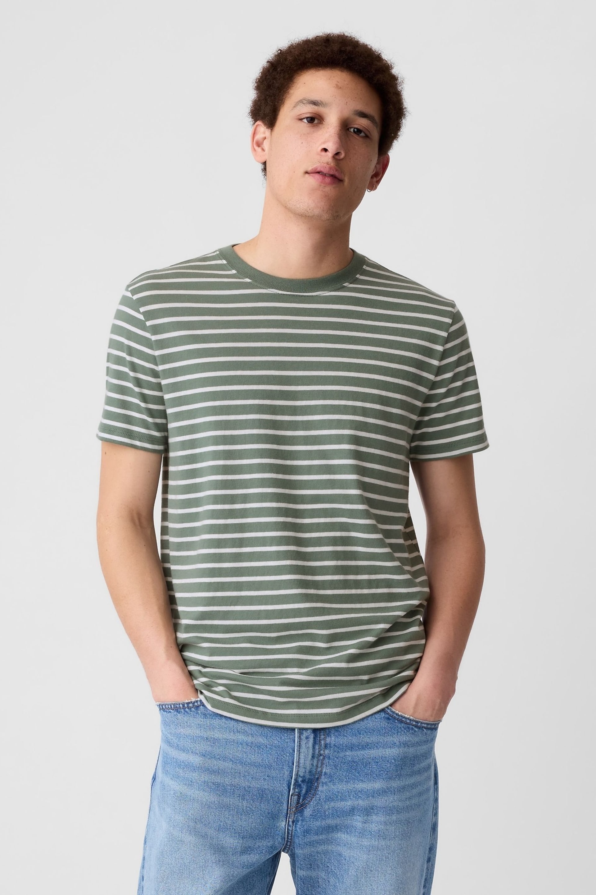 Gap Green Cotton Everyday Soft Stripe T-Shirt - Image 1 of 3