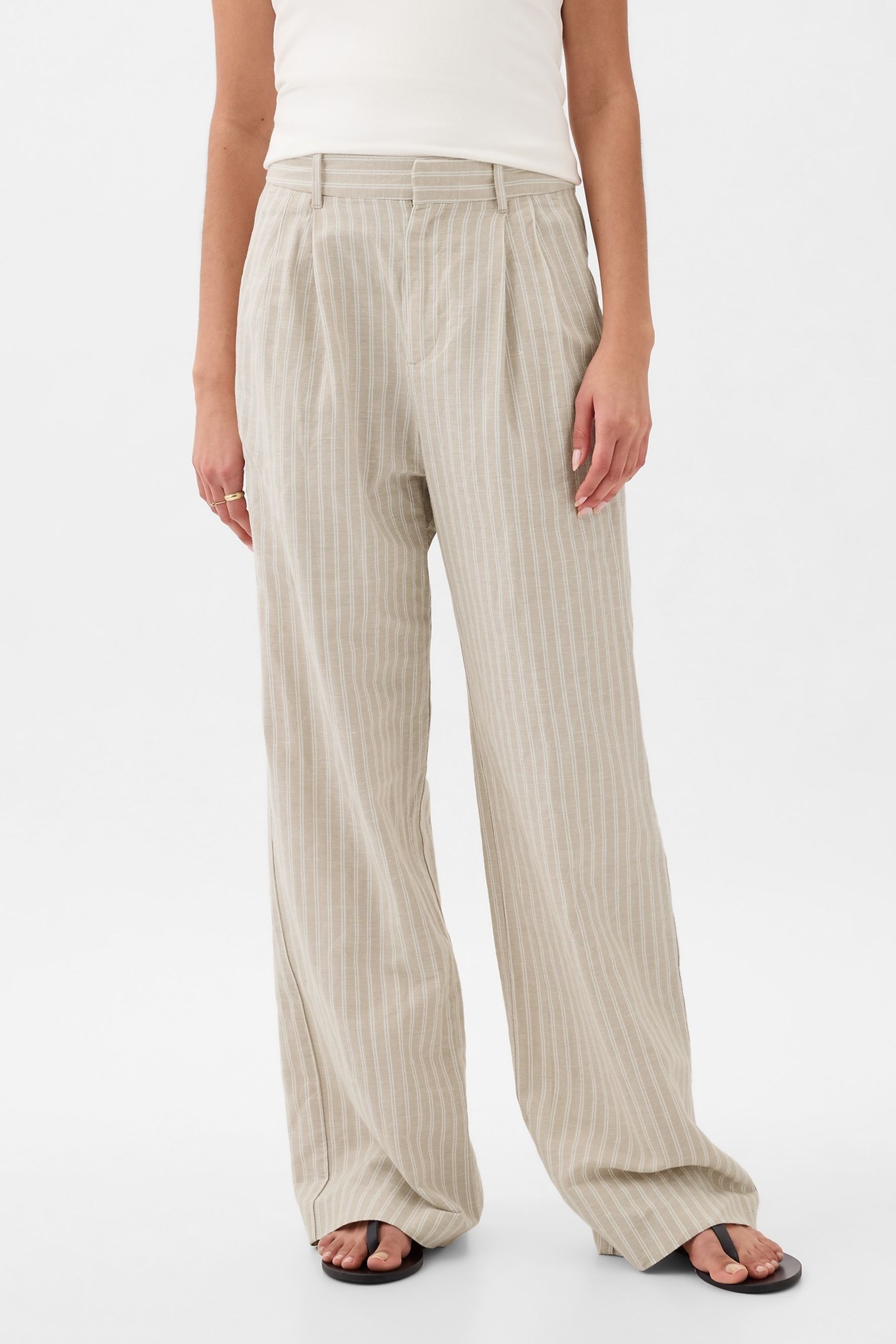 Buy Gap Cream Stripe High Waisted Linen Cotton Trousers from the Next UK online shop