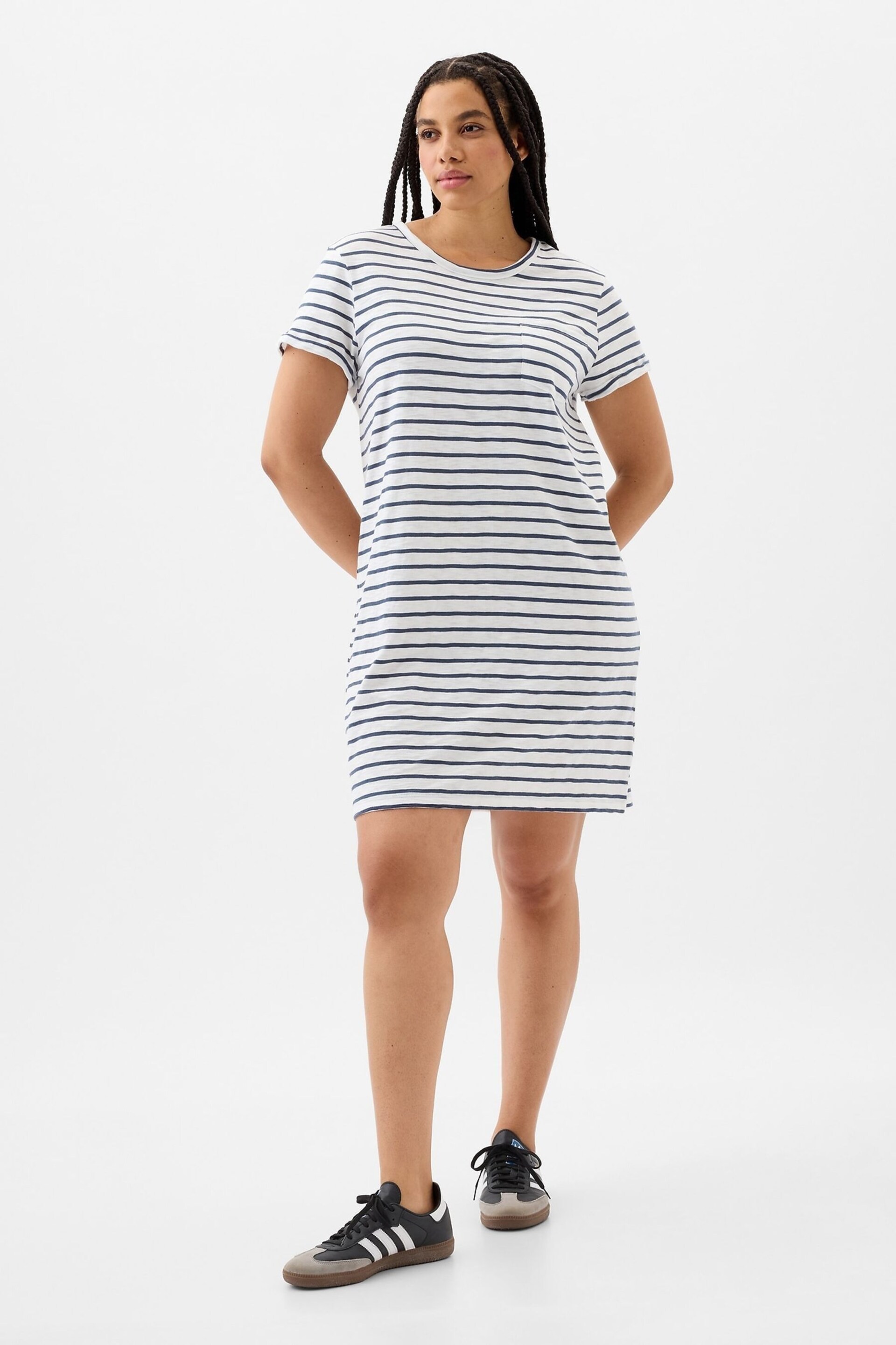 Gap White Crew Neck Short Sleeve Pocket T-Shirt Dress - Image 1 of 4