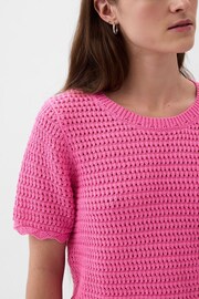 Gap Pink Crochet Crew Neck Short Sleeve Knit Jumper - Image 2 of 2