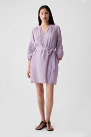 Gap Purple Crinkle Cotton Embroidered Elbow Sleeve Mini Dress - Image 1 of 3