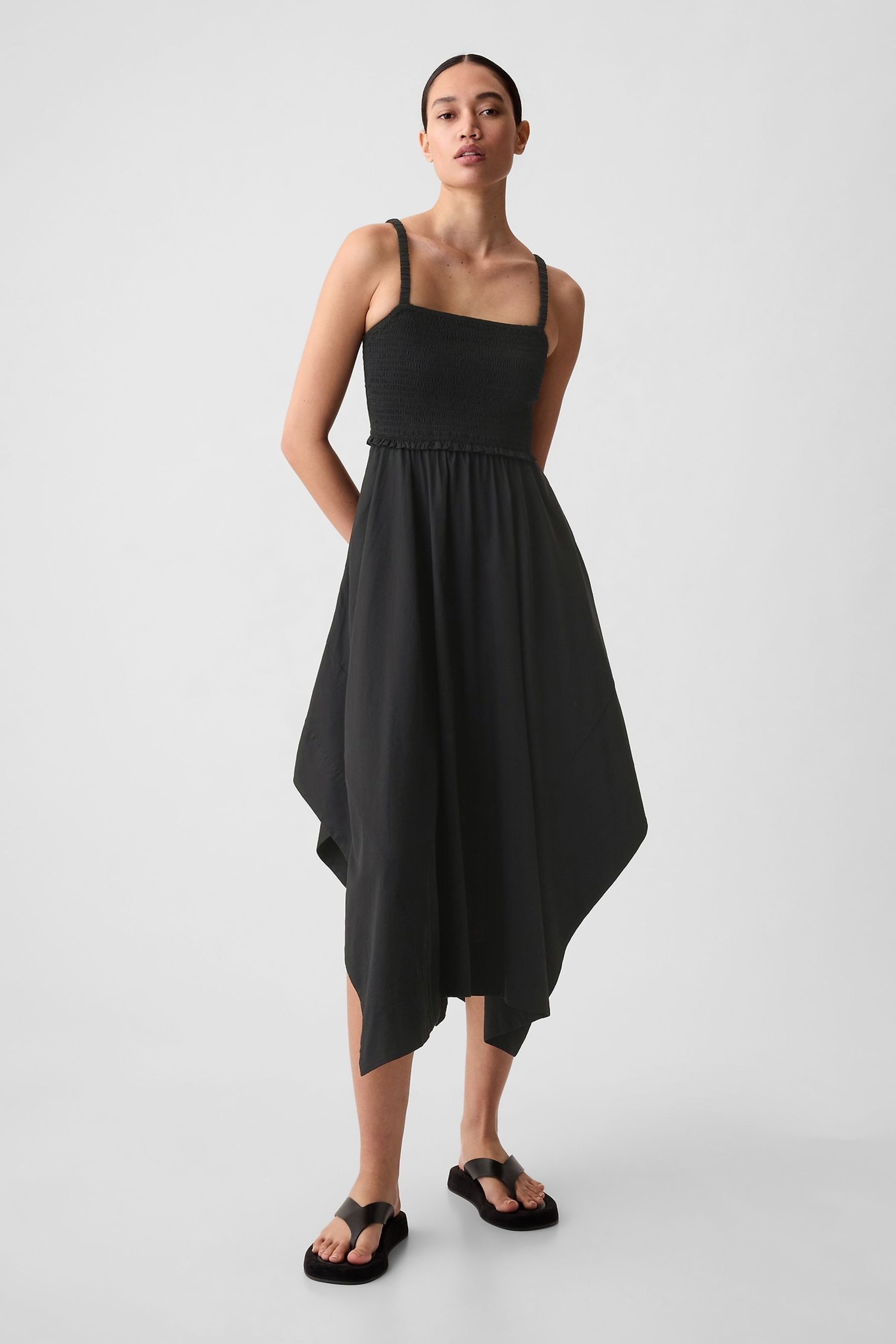 Buy Gap Black Smocked Handkerchief Hem Midi Dress from the Next UK online shop